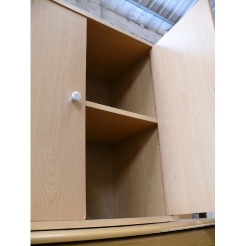 450 - SMALL CUPBOARD WITH SILVER KNOBS AND SHELF