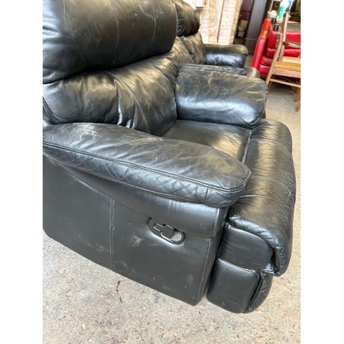 577 - 2 seater black leather recliner sofa and a matching armchair