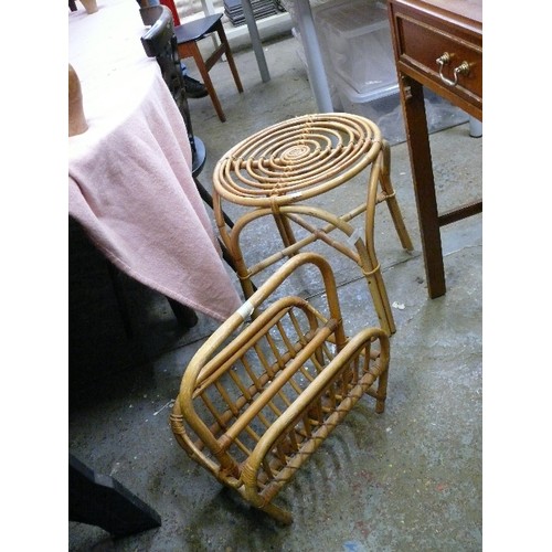 555 - CANE STOOL AND A CANE MAGAZINE RACK