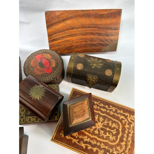 306B - Collection of 14 wooden boxes, including an antique Anglo Indian box, several with brass inlay, vint... 