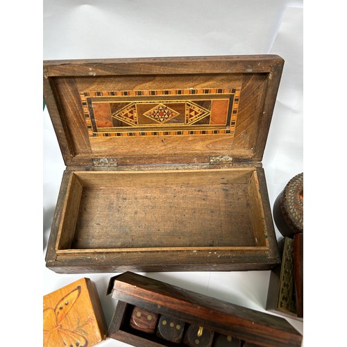 306B - Collection of 14 wooden boxes, including an antique Anglo Indian box, several with brass inlay, vint... 