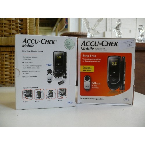 478 - 2 X BOXED ACCU-CHEK MOBILE BLOOD GLUCOSE MONITORING SYSTEMS