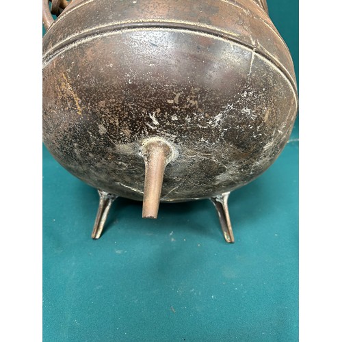 272 - Heavy Antique Cast Iron Cauldron cooking pot on 3 legs, with twisted wrought iron handle and hanging... 