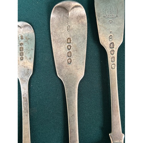 136S - Victorian Sterling silver table spoon, fork and teaspoon in the fiddle pattern, London 1845, Chawner... 