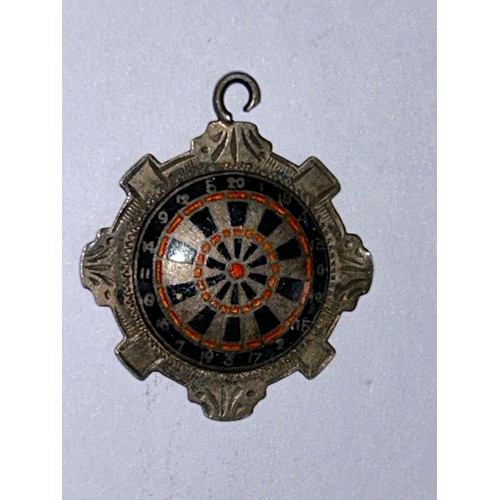 100A - Sterling Silver and enamel darts badge, engraved 