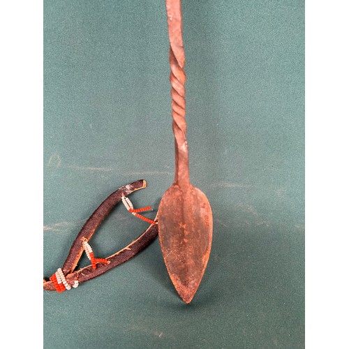 325B - An unusual antique wrought iron spear head - similar sold in auction as antique ethnic african howev... 