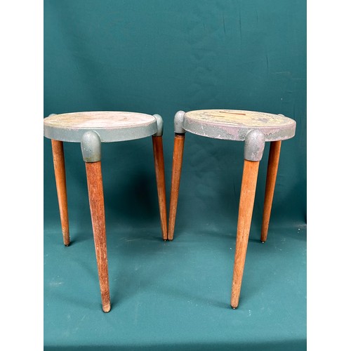 464 - Gerald Summers 1899 - 1967.  Two rare mid century tripod stools with metal top and turned ash legs -... 