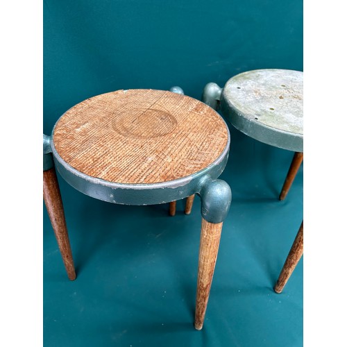 465 - Gerald Summers 1899 - 1967.  Two rare mid century tripod stools with metal top and turned ash legs -... 