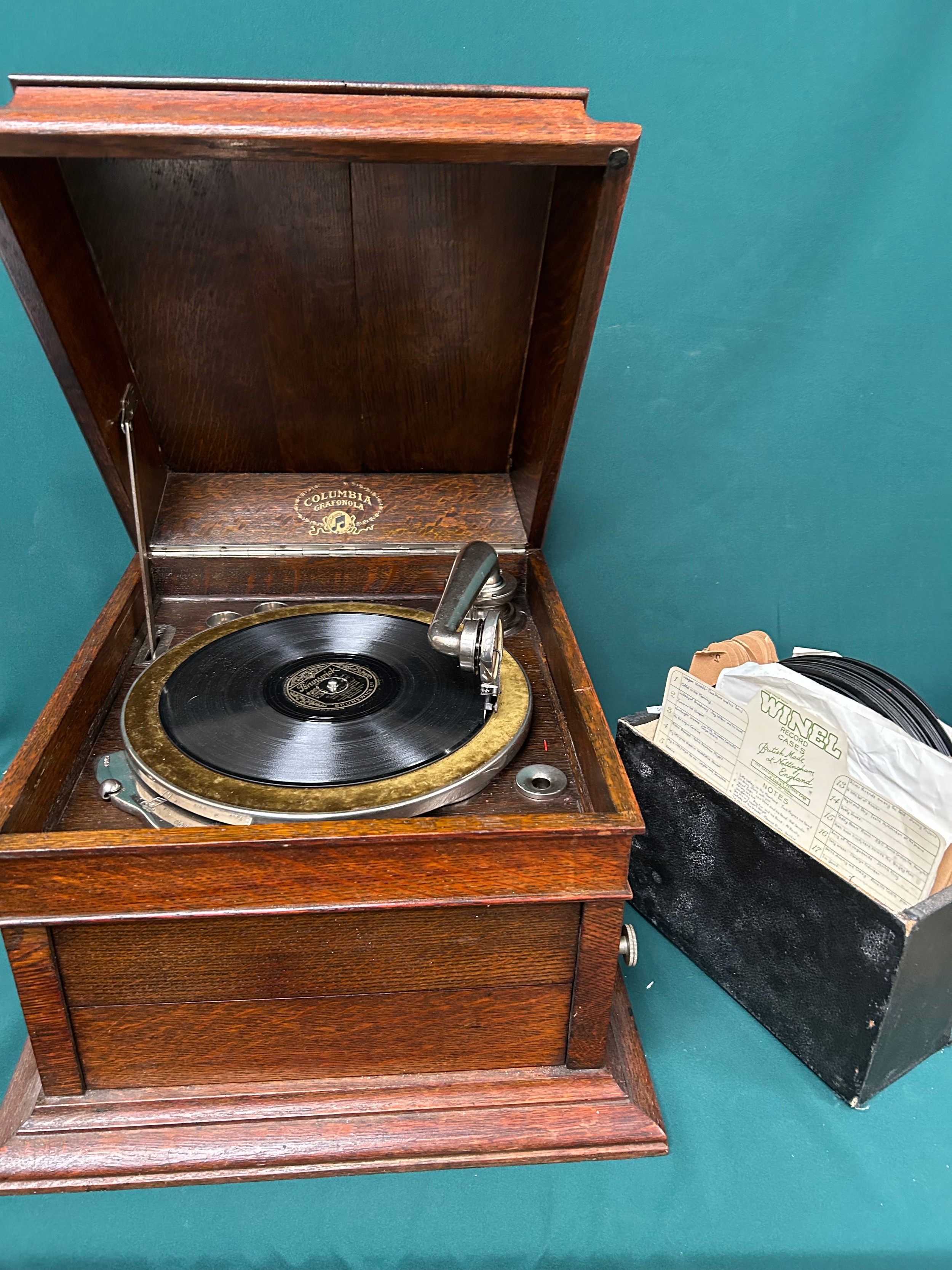 A 1930's oak cased gramophone, the 