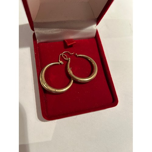 48B - Pair of 9ct large hoop earrings, Birmingham hallmarks. 2.5cm dia, 2.1 grams