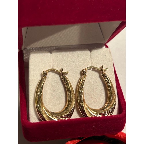 37A - Pair of 9ct gold bright cut & frosted hoop earrings, 1.6 grams