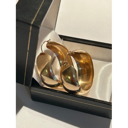 37C - Pair of plain & wide 9ct gold hoop earrings. Birmingham hallmarks. 5 grams