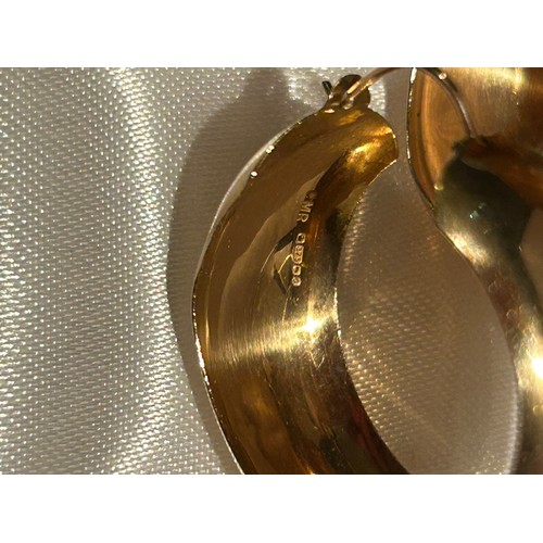 37C - Pair of plain & wide 9ct gold hoop earrings. Birmingham hallmarks. 5 grams