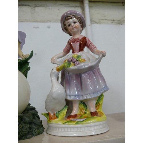 74 - A FAIRY FIGURE WITH GLOBE PLUS A MOTHER AND CHILD FIGURE AND A GIRL AND GOOSE FIGURE