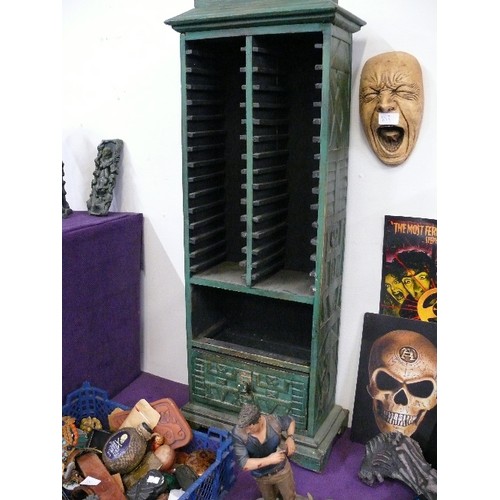 102 - A LARGE WOODEN GREEN DECORATIVE STORAGE UNIT