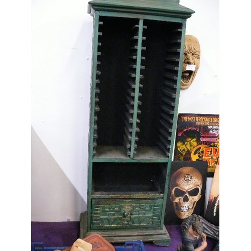 102 - A LARGE WOODEN GREEN DECORATIVE STORAGE UNIT