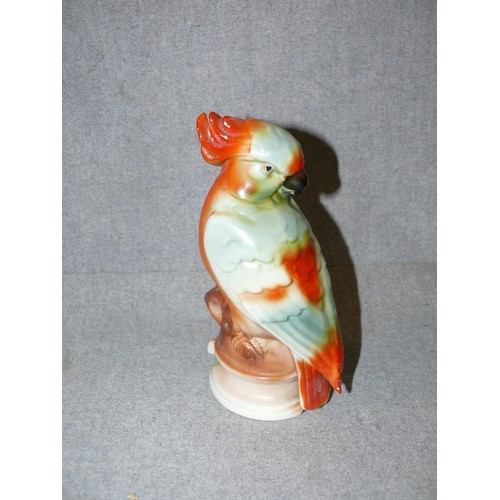 237 - A VINTAGE FINE PORCELAIN PARROT FIGURINE HAT PIN HOLDER PLUS A PORCELAIN CAIRN TERRIER FIGURINE