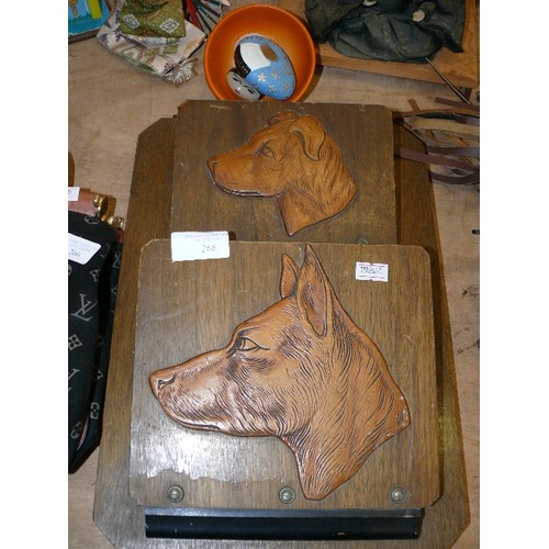 268 - A VINTAGE WOODEN WALL MOUNTED LETTER RACK WITH DOG DESIGNS