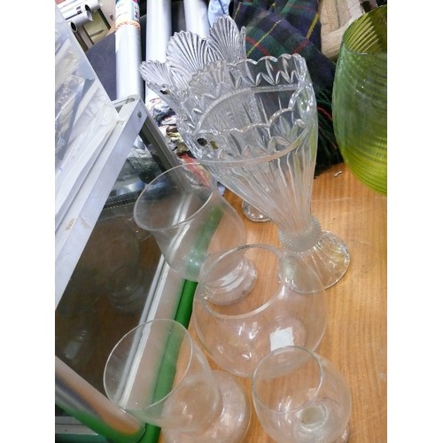 349 - 2 VERY LARGE CRYSTAL VASES PLUS 4 FURTHER GLASS VASES