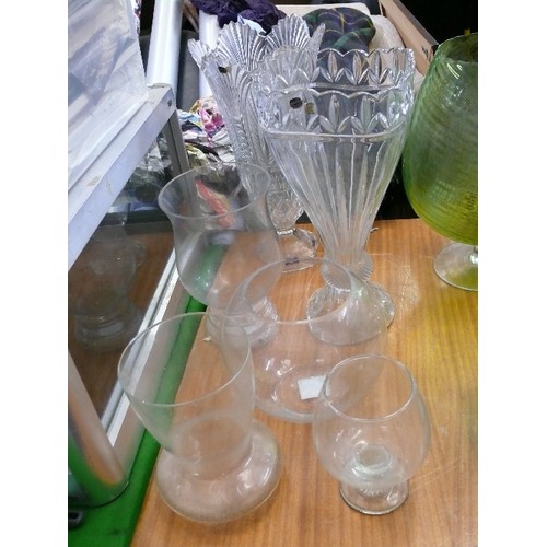 349 - 2 VERY LARGE CRYSTAL VASES PLUS 4 FURTHER GLASS VASES