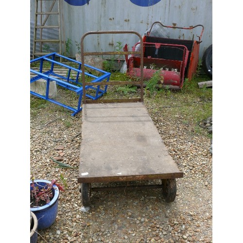 383 - Large flat bed trolley ideal for garden, horticulture etc