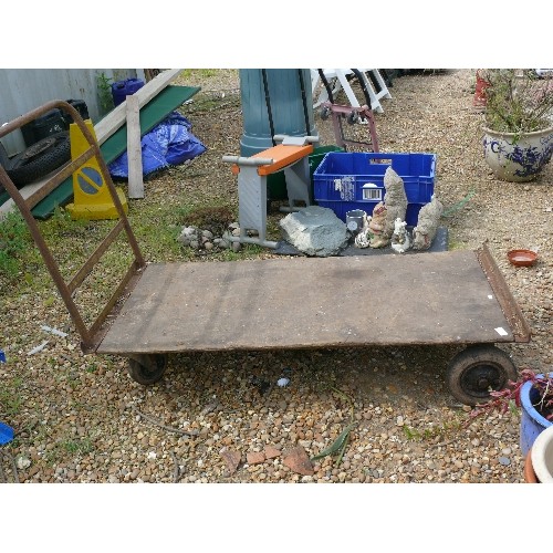 383 - Large flat bed trolley ideal for garden, horticulture etc