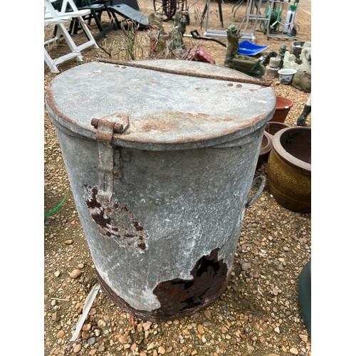 384A - Vintage galvanised feed bin with hinged lid, Wolverhampton maker- has rust