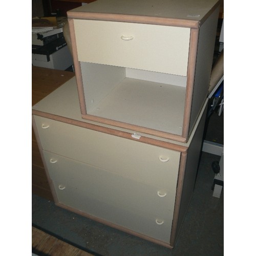 417 - RETRO MELAMINE  CHEST OF 3 DRAWERS AND MATCHING BEDSIDE CABINET