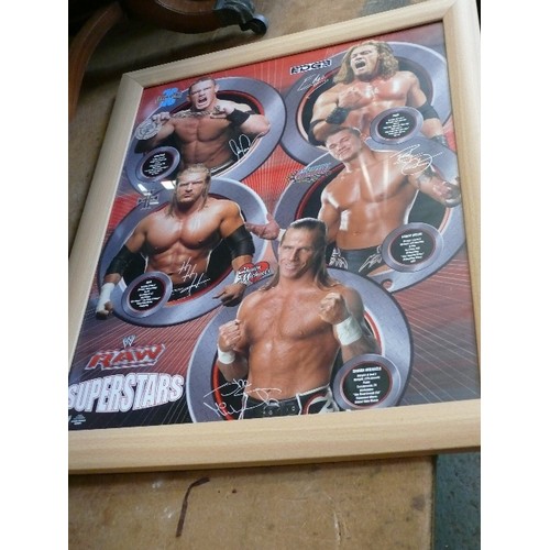 427 - FRAMED GLASS PICTURE OF AMERICAN WRESTLERS INC JOHN CENA ETC