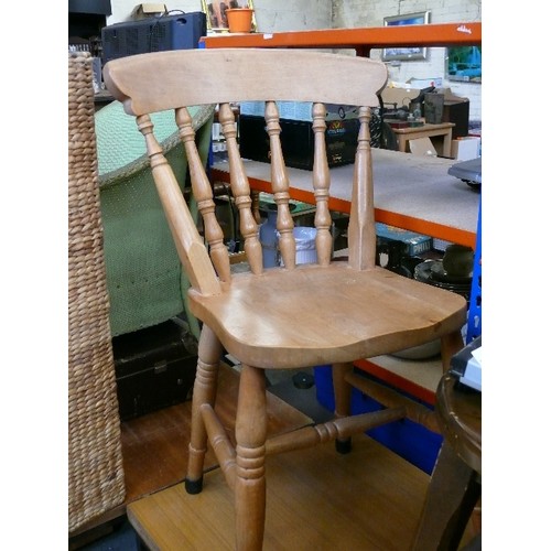 442 - VICTORIAN STYLE BEECH KITCHEN CHAIR AND A WOODEN STOOL