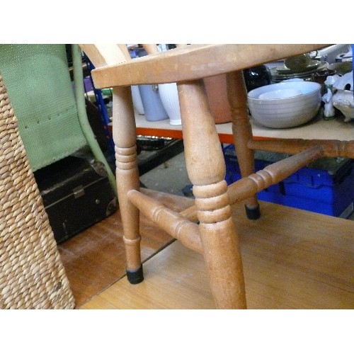 442 - VICTORIAN STYLE BEECH KITCHEN CHAIR AND A WOODEN STOOL