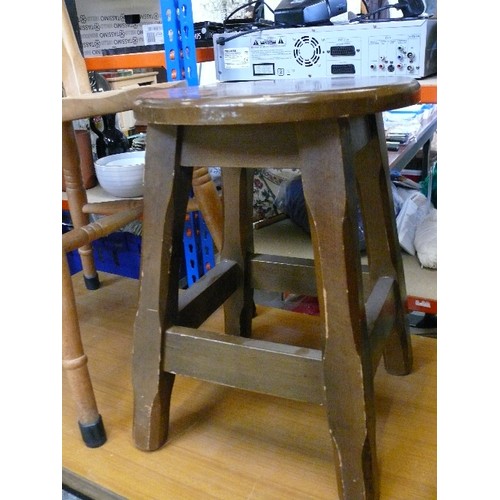 442 - VICTORIAN STYLE BEECH KITCHEN CHAIR AND A WOODEN STOOL