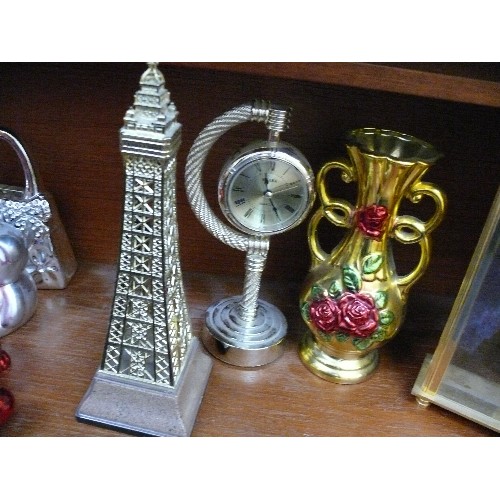 487 - 2 CLOCKS AND 2 ORNAMENTS INCLUDING BLACKPOOL TOWER