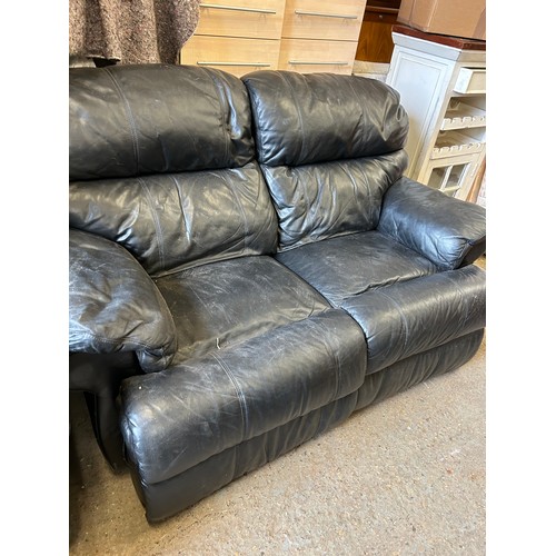 577 - 2 seater black leather recliner sofa and a matching armchair