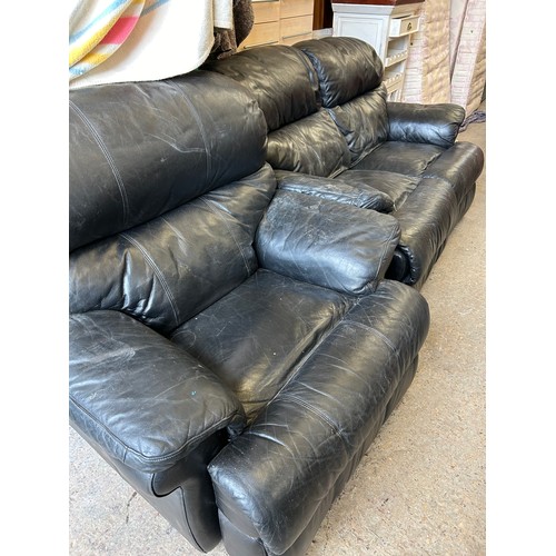 577 - 2 seater black leather recliner sofa and a matching armchair