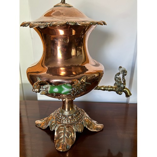 279A - A superb English Mid Victorian Tea Urn or Samovar, in copper and brass. The base and top rim in the ... 