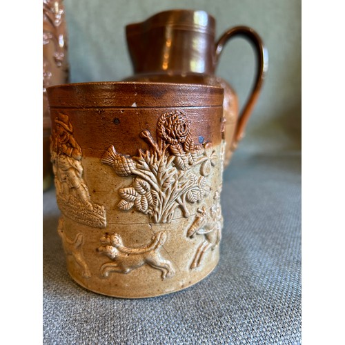 201A - 19th Century Saltglaze Stoneware including a Spirit Barrel with Royal Crest, a Fulham pottery jug wi... 