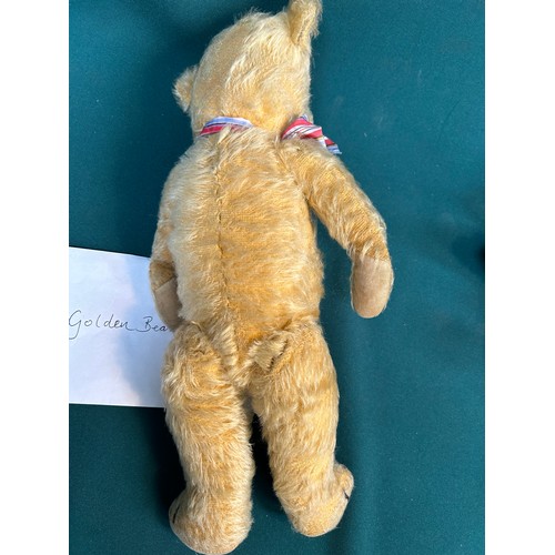 233 - 1920's or 30's jointed Teddy Bear with boot button eyes, stitched nose - with poem to 