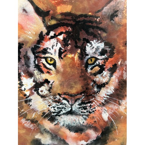 144D - Original Gouache painting of a tiger by Jackie Adshead - Exhibited at Tutbury Arts Festival 2001. Im... 