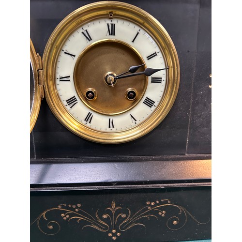 347A - Victorian black slate and marble mantle clock - in good working order, recently cleaned and serviced... 