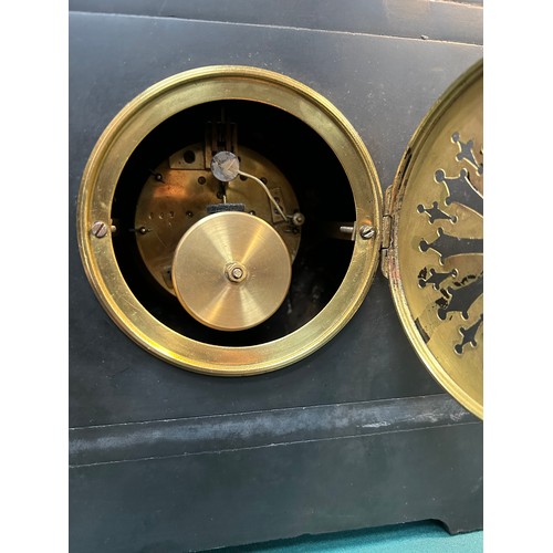 347A - Victorian black slate and marble mantle clock - in good working order, recently cleaned and serviced... 