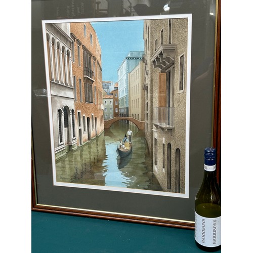 144E - Peter Venables - late 20th / 21st Century . Original watercolour of a Venetian canal with godola. Fr... 