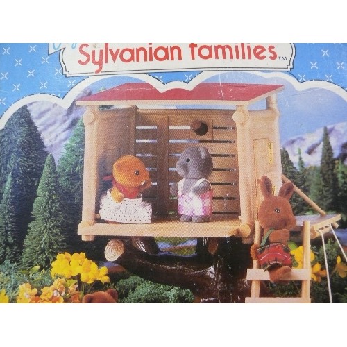 90 - A SELECTION OF VINTAGE SYLVANIAN FAMILIES FIGURES AND FURNITURE IN A SYLVANIAN FAMILIES BOX