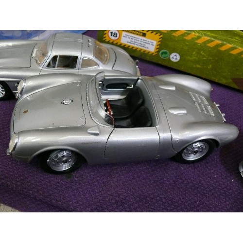 111 - 4 VARIOUS SILVER COLOURED CAR MODELS JAGUAR, PORSCHE, MERCEDES ETC