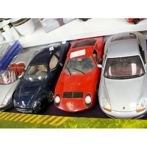 113 - 4 x MODEL CARS -  PORSCHE BOXSTER - MAISTO, PORSCHE CARRERA 911 - BURAGO, MASERATI-BURAGO AND A LAMB... 