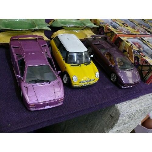 155 - 3 X LARGE MODEL CARS - BURAGO MINI COOPER, LAMBORGHINI - MAISTO AND BURAGO LAMBORGHINI