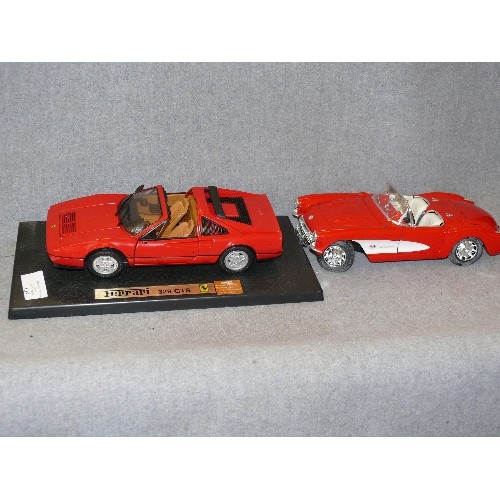 105 - A FERRARI 328 GTS MODEL ON BASE AND A CHEVROLET CORVETTE (1957) MODEL