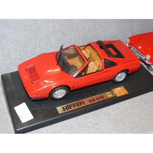 105 - A FERRARI 328 GTS MODEL ON BASE AND A CHEVROLET CORVETTE (1957) MODEL