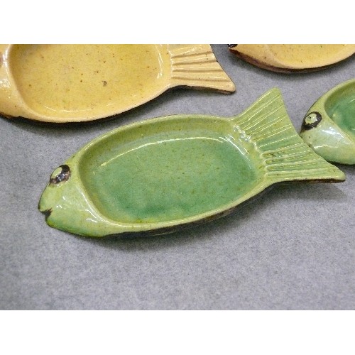 154 - 6 FRENCH POTTERY FISH SERVING DISHES -  IN YELLOW AND 3 IN GREEN