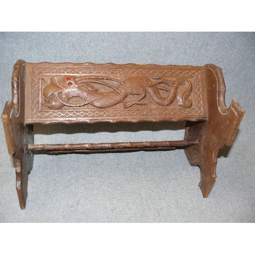 189 - WOOD CARVED DRAGON DETAIL TABLETOP BOOK SHELF